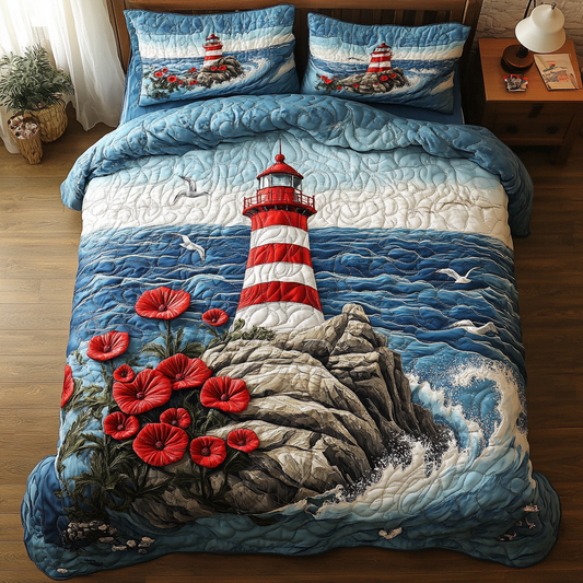 Red Lighthouse 3-Piece Quilted Bedding Set NCU0VH4443