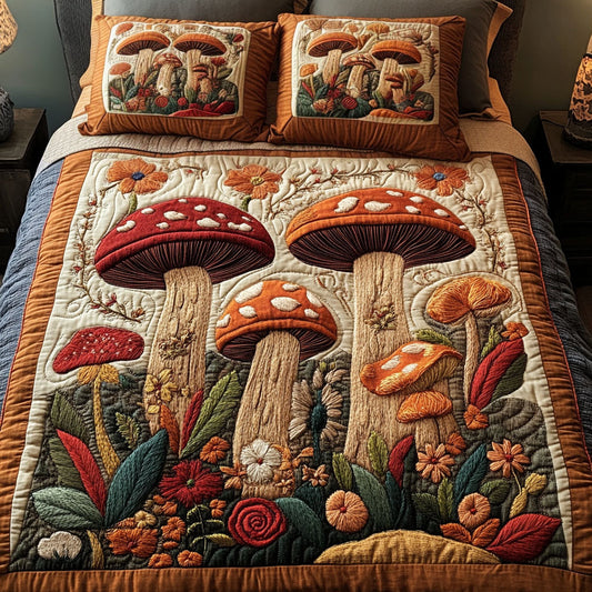 Red Mushroom Forest 3-Piece Quilted Bedding Set NCU0NT3616