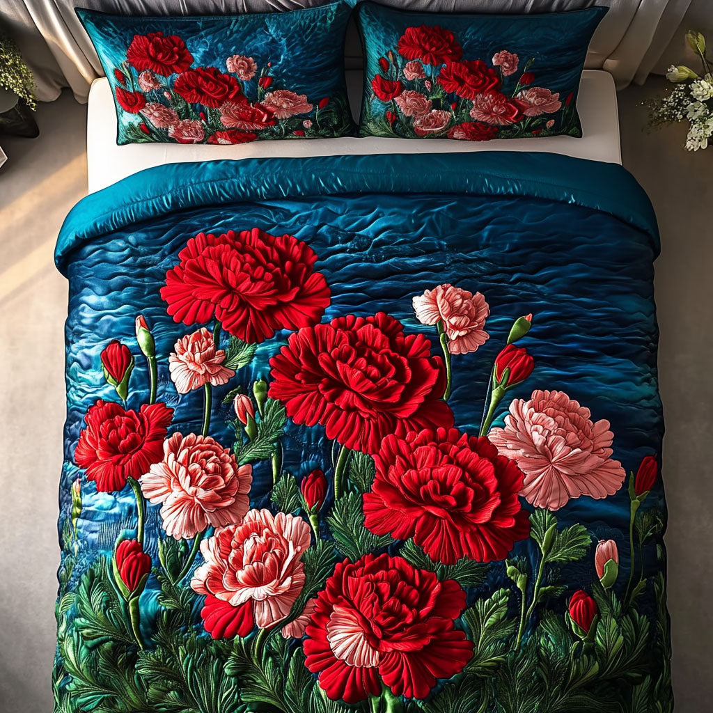 Red Petals of Heartland 3-Piece Quilted Bedding Set NCU0PT6185