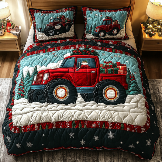 Red Sleigh Truck 3-Piece Quilted Bedding Set NCU0TL2248