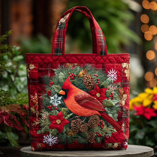 Red Songbird Quilted Tote Bag NCU0DK9925