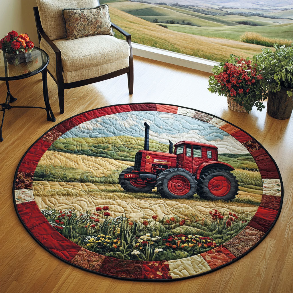 Red Tractor Days Quilted Round Mat NCU0PT6371