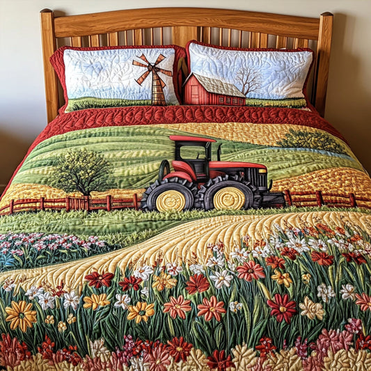 Red Tractor Fields 3-Piece Quilted Bedding Set NCU0PT6797