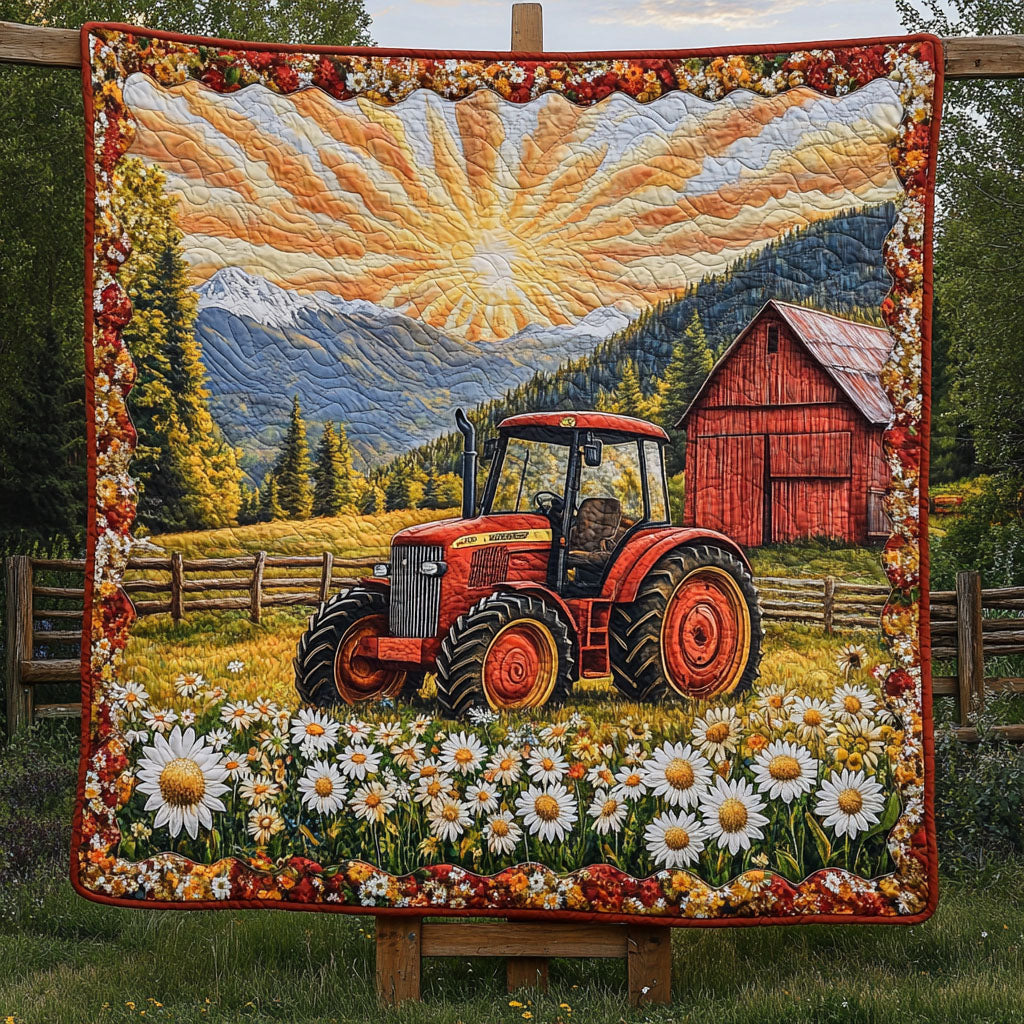 Red Tractor Trail Quilted Blanket NCU0NT6251