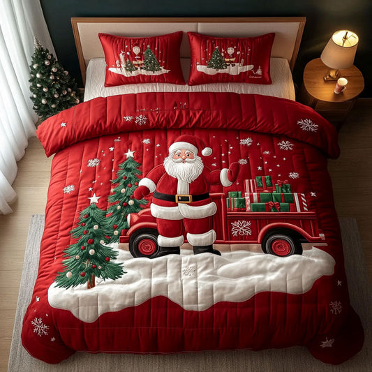 Red Truck Merriment 3-Piece Quilted Bedding Set NCU0PT2199