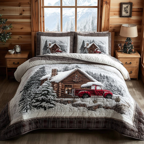 Red Truck Retreat 3-Piece Quilted Bedding Set NCU0TH3898