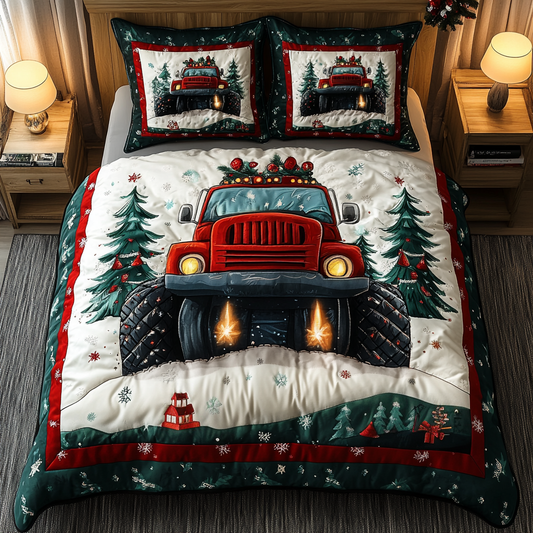 Red Truck Winter Dreams 3-Piece Quilted Bedding Set NCU0TL2249