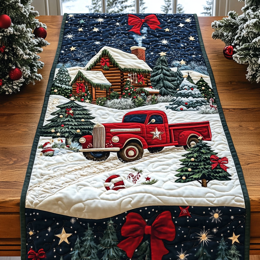 Red Truck Winter Journey Quilted Table Runner NCU0DK1455