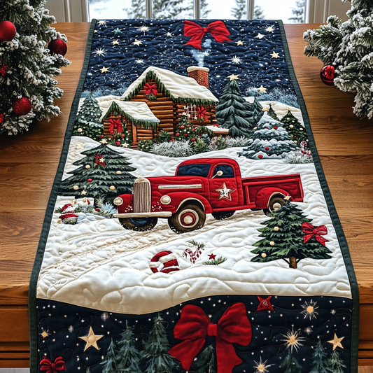 Red Truck Winter Journey Quilted Table Runner NCU0DK1455