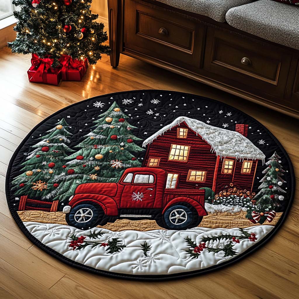 Red Truck Yuletide Quilted Round Mat NCU0NT1233