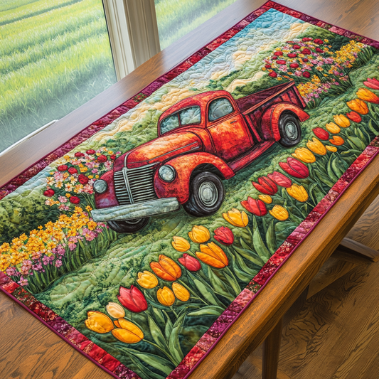 Red Truck in Bloom Quilted Table Runner NCU0DK5992