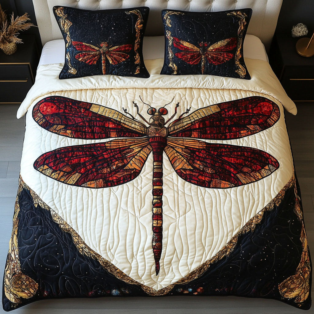 Red Twilight Dragonfly 3-Piece Quilted Bedding Set NCU0NT3749