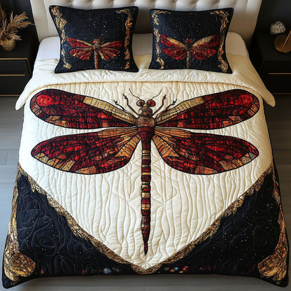 Red Twilight Dragonfly 3-Piece Quilted Bedding Set NCU0NT3749
