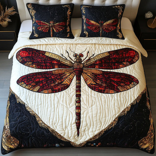 Red Twilight Dragonfly 3-Piece Quilted Bedding Set NCU0NT3749