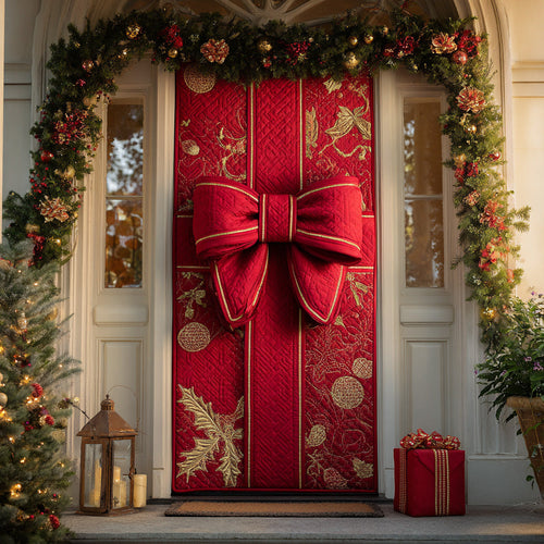 Red Velvet Bow Quilted Door Cover NCU0TD1634