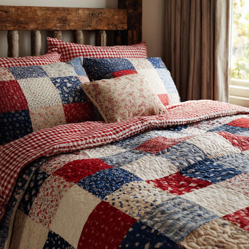 Red White 3-Piece Quilted Bedding Set NCU0DV9417