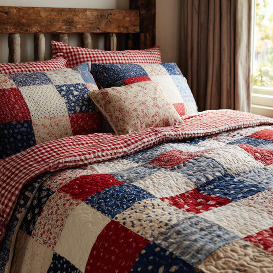 Red White 3-Piece Quilted Bedding Set NCU0DV9417