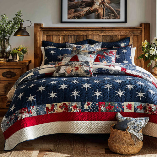Red White Bloom 3-Piece Quilted Bedding Set NCU0NT11749