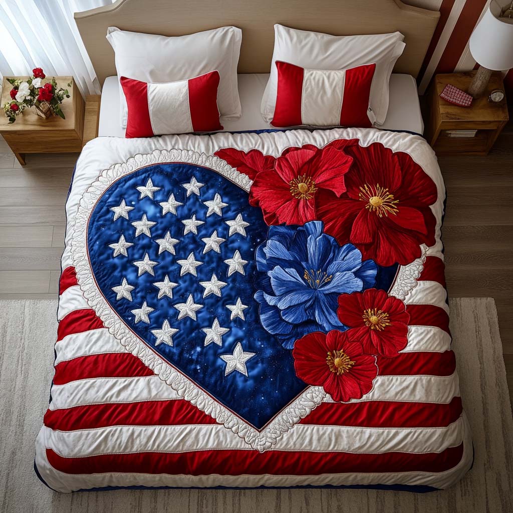 Red White Bloom 3-Piece Quilted Bedding Set NCU0NT7521