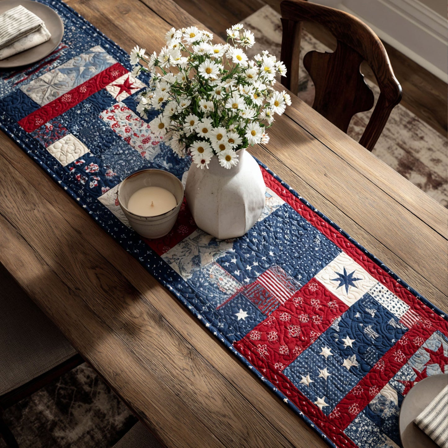 Red White Blue Blocks Quilted Table Runner NCU0PT7691