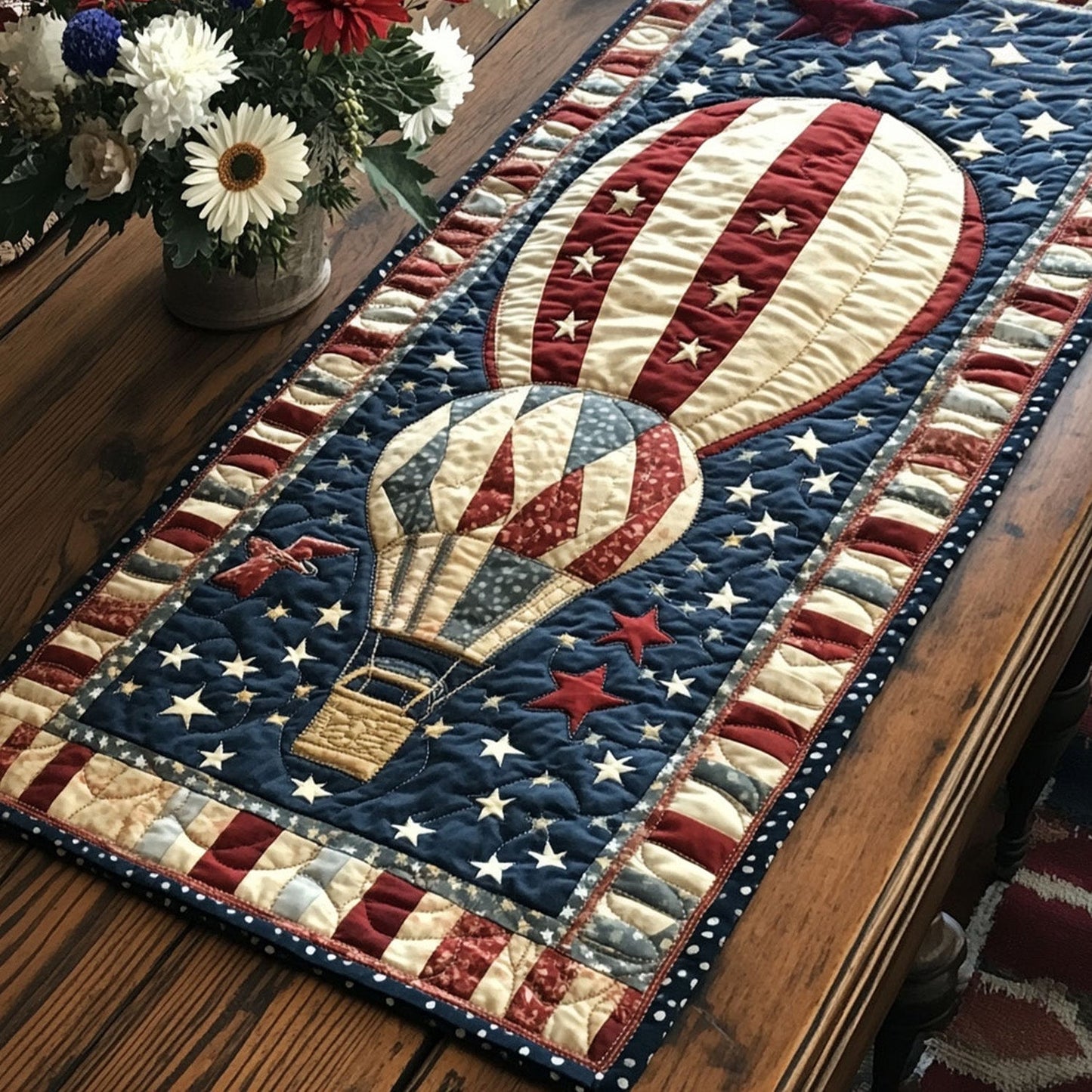 Red White and Balloon Quilted Table Runner NCU0PT5202