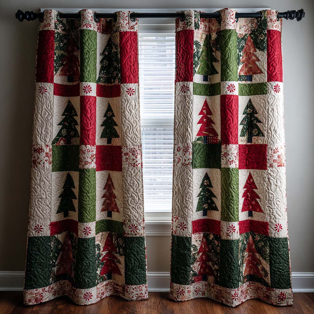 Red and White Quilted Curtains NCU0NT11151