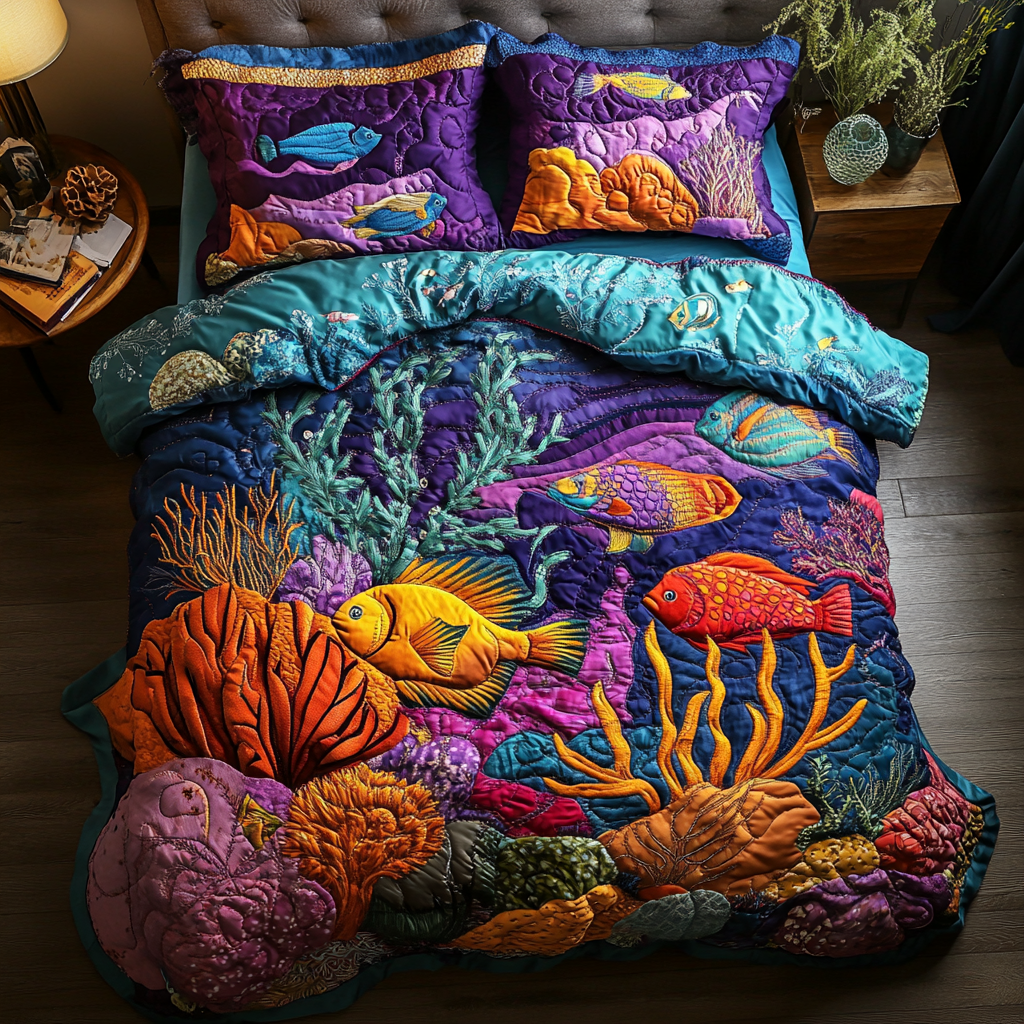 Reef Delight 3-Piece Quilted Bedding Set NCU0DK5922