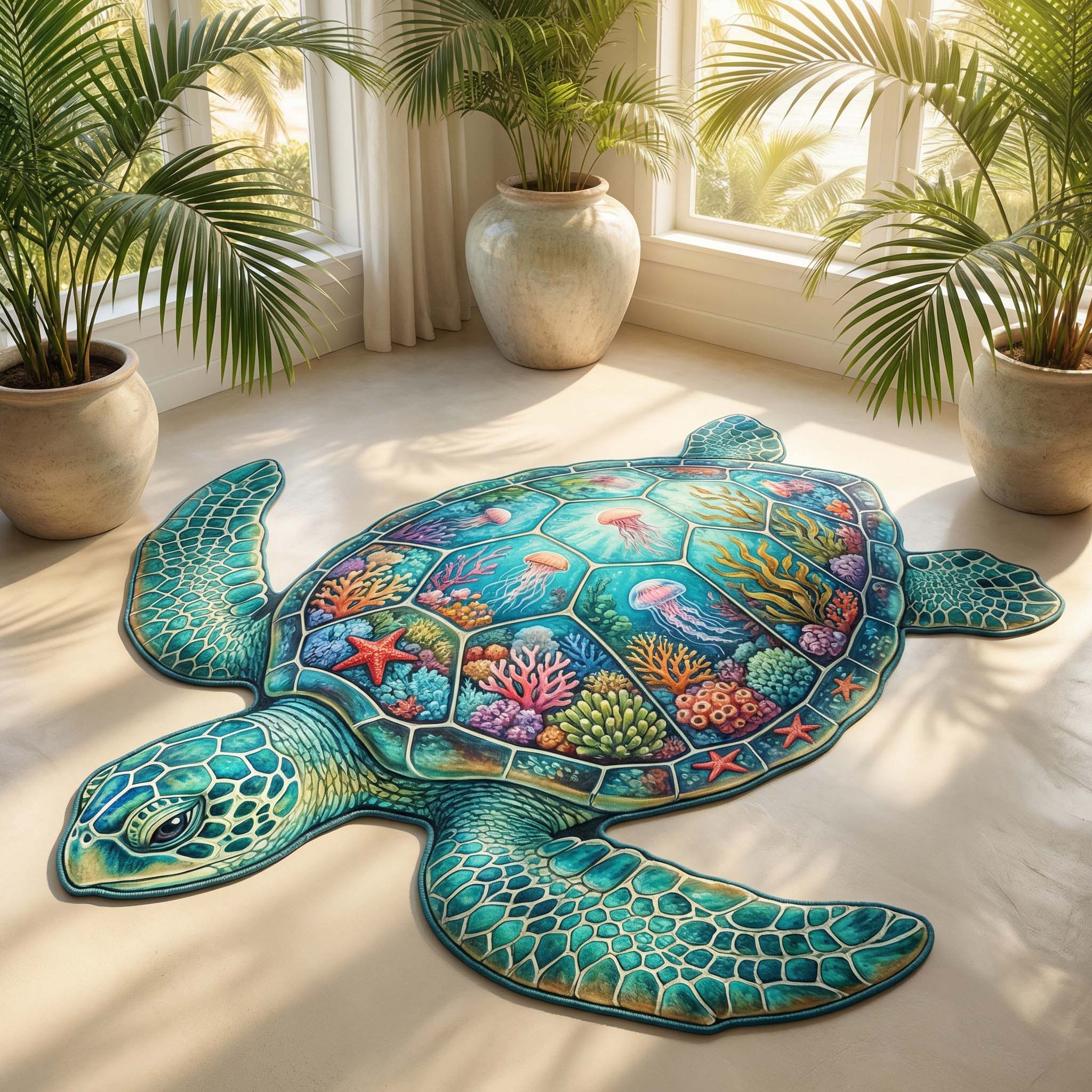 Turtle Shell Tufted Rug Reef Turtle Custom Shape Area Rug NCU0HH1975 – Vantique