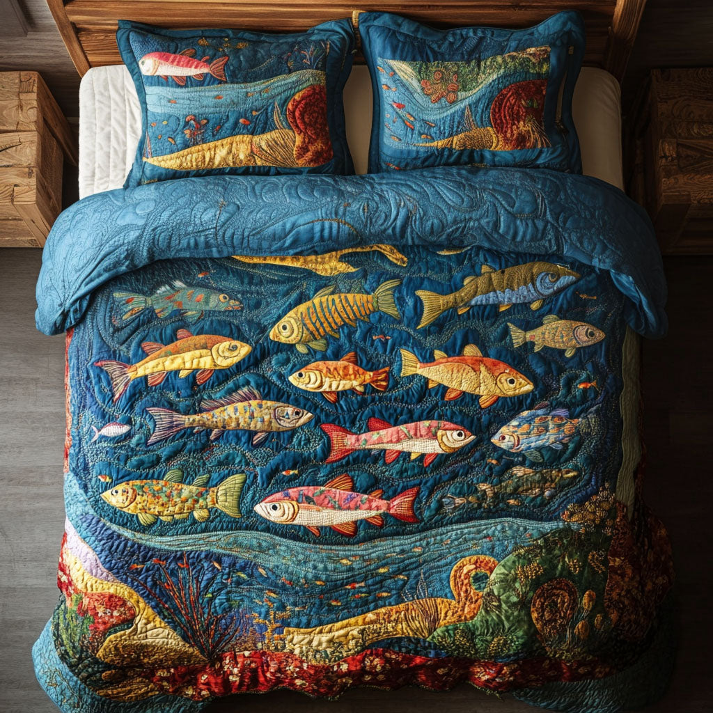 Reel Trout Adventure 3-Piece Quilted Bedding Set NCU0PT3261
