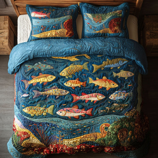 Reel Trout Adventure 3-Piece Quilted Bedding Set NCU0PT3261