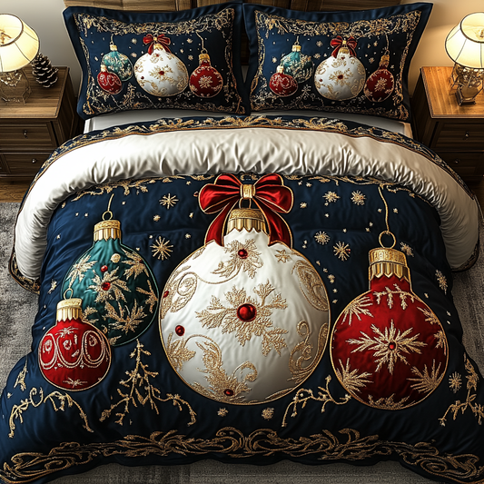 Regal Holiday Ornament 3-Piece Quilted Bedding Set NCU0DK2558