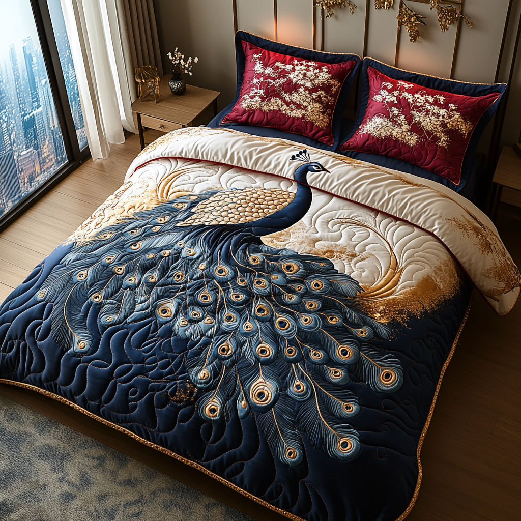 Regal Peacock 3-Piece Quilted Bedding Set NCU0DV5827