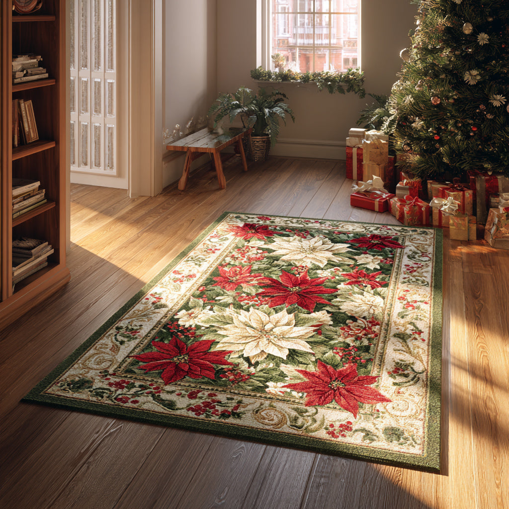 Regal Poinsettia Tapestry Area Rug NCU0HH1290