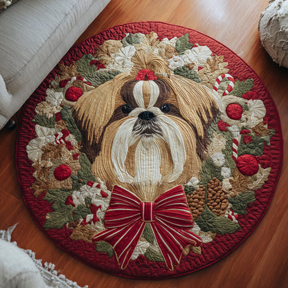 Christmas Dog Wreath Quilted Round Mat NCU0VT276