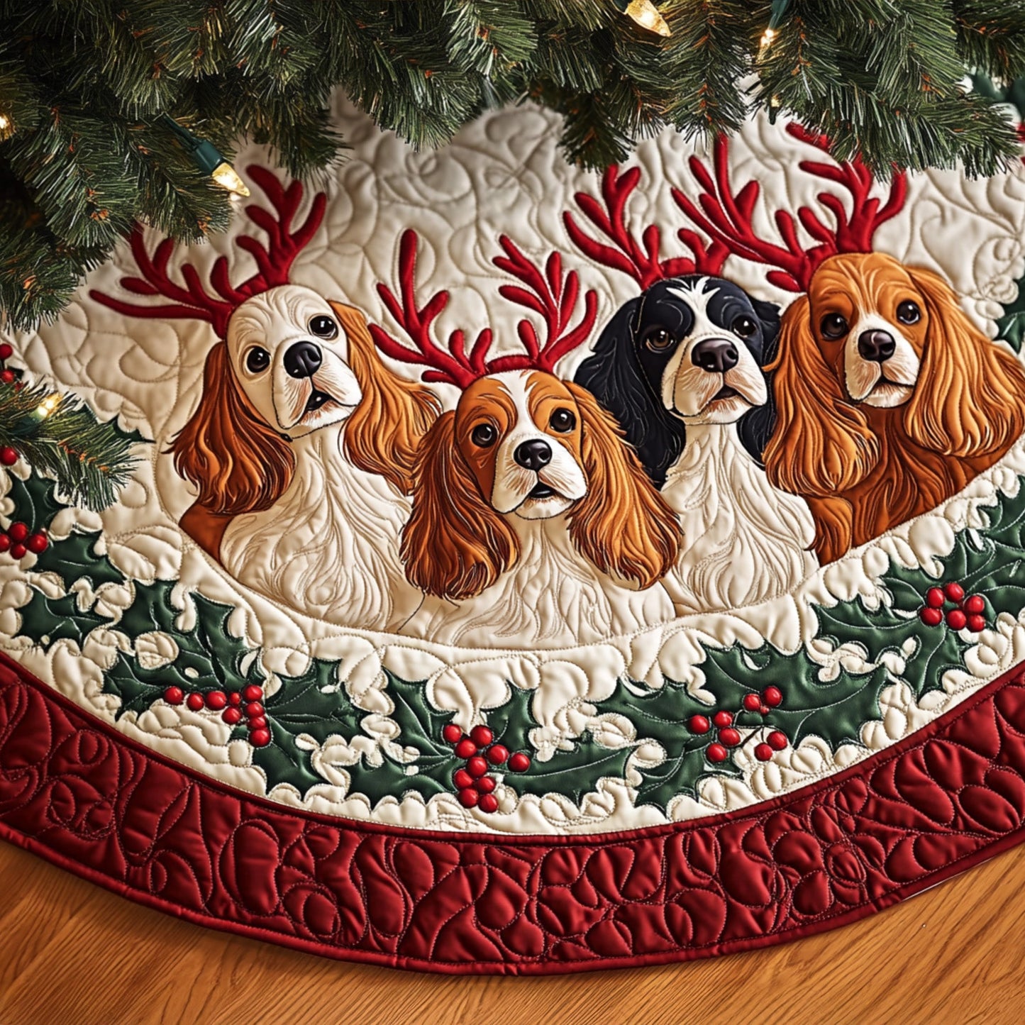 Regal Spaniel Slumber Quilted Christmas Tree Skirt NCU0PT2073