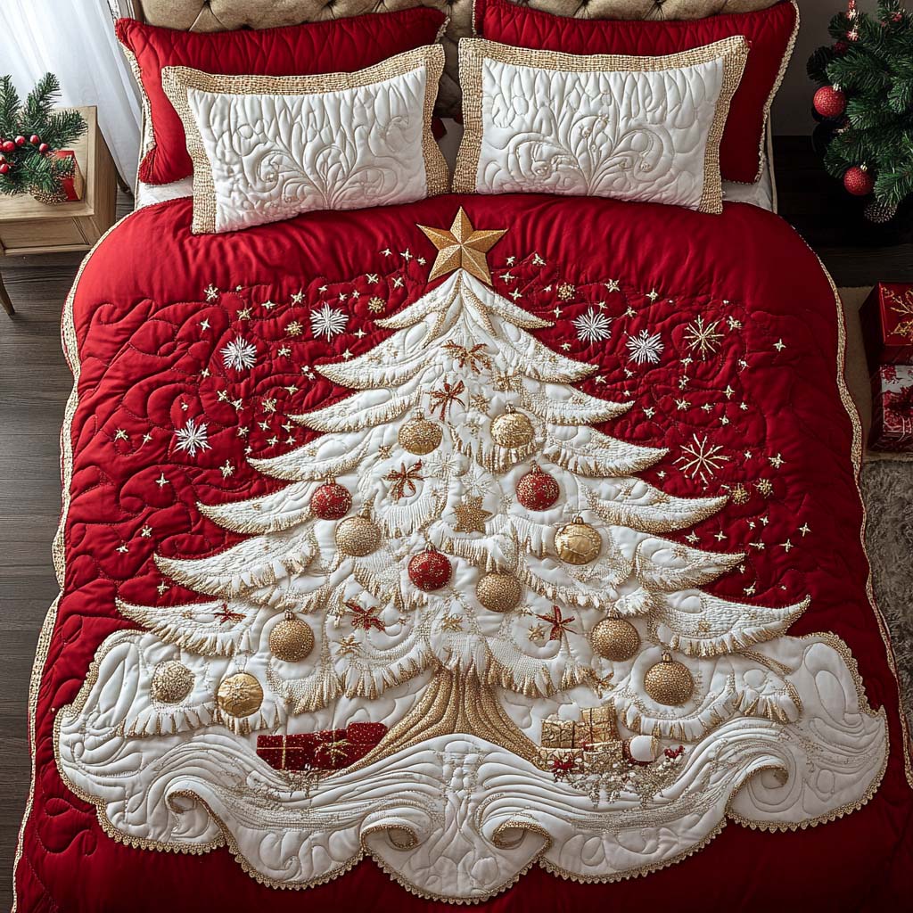 Regal White Christmas 3-Piece Quilted Bedding Set NCU0NT11351