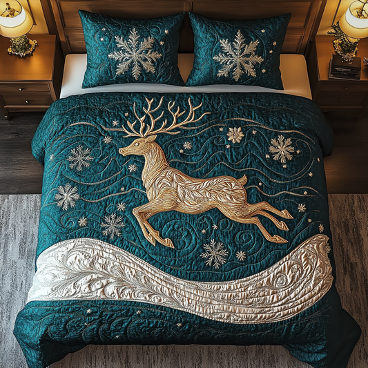 Reindeer Christmas 3-Piece Quilted Bedding Set NCU0TL1954