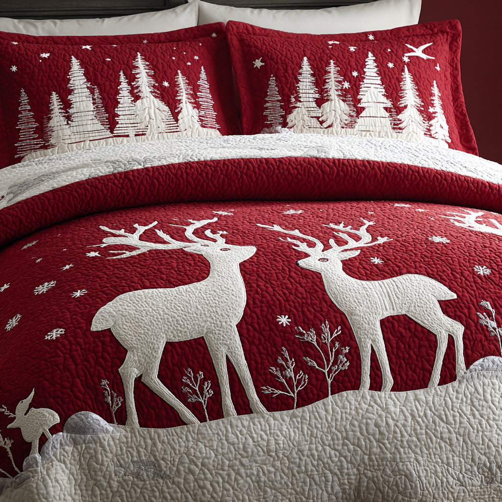 Reindeer Dream 3-Piece Quilted Bedding Set NCU0DK11389