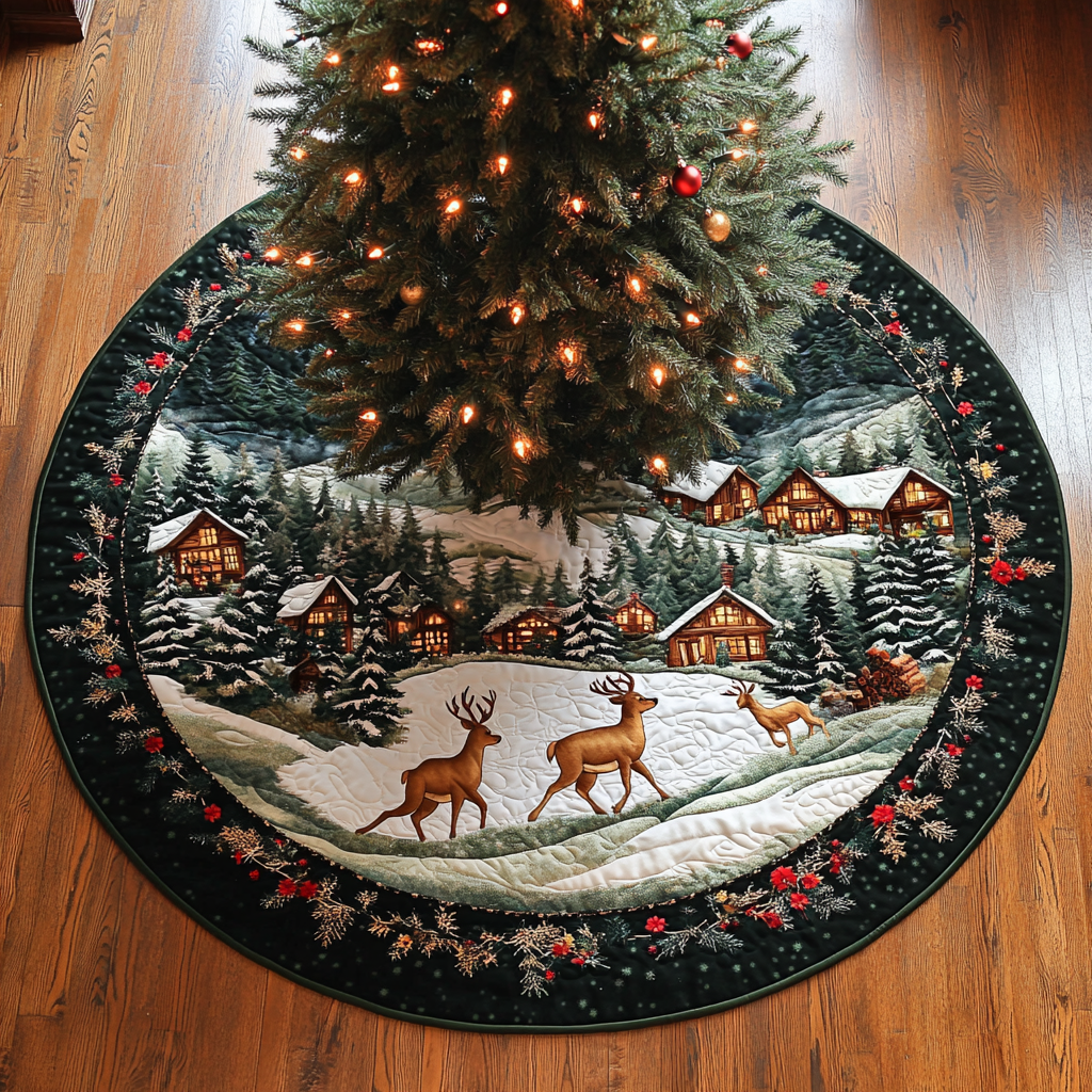 Reindeer Dream Christmas Quilted Tree Skirt NCU0DK11266