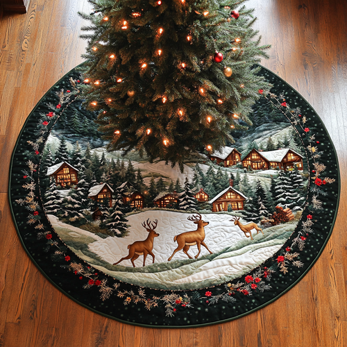 Reindeer Dream Christmas Quilted Tree Skirt NCU0DK11266