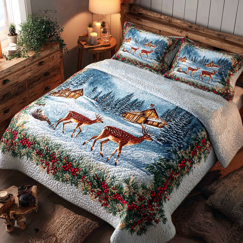 Reindeer Garland 3-Piece Quilted Bedding Set NCU0TV1250