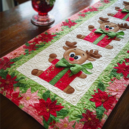 Reindeer Gift Quilted Table Runner NCU0NT9993
