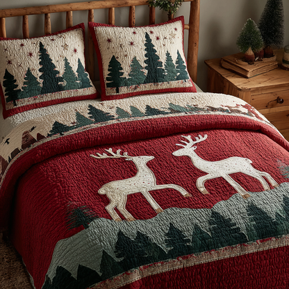Reindeer Glow 3-Piece Quilted Bedding Set NCU0DK11391