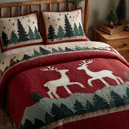 Reindeer Glow 3-Piece Quilted Bedding Set NCU0DK11391