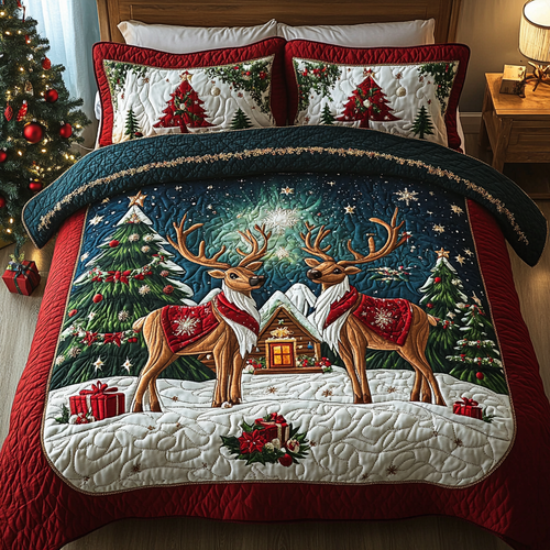 Reindeer Glow 3-Piece Quilted Bedding Set NCU0DK2484