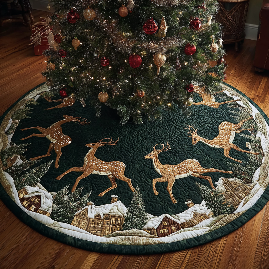 Reindeer Glow Christmas Quilted Tree Skirt NCU0DK11268