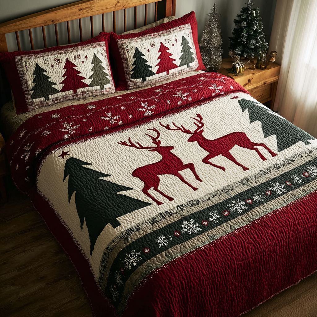Reindeer Journey 3-Piece Quilted Bedding Set NCU0DK11392