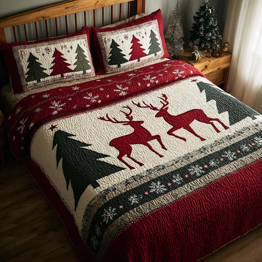 Reindeer Journey 3-Piece Quilted Bedding Set NCU0DK11392