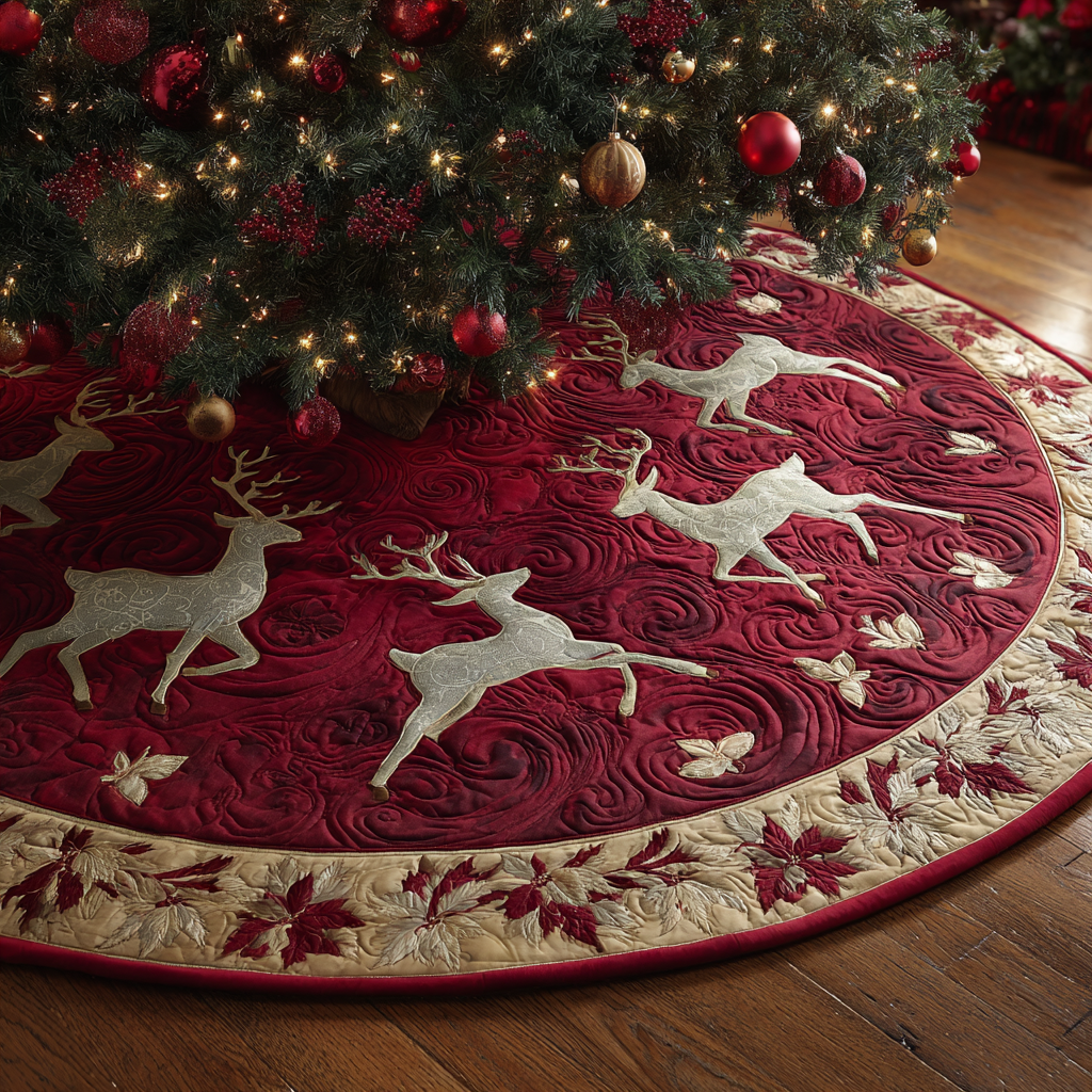Reindeer Journey Christmas Quilted Tree Skirt NCU0DK11269