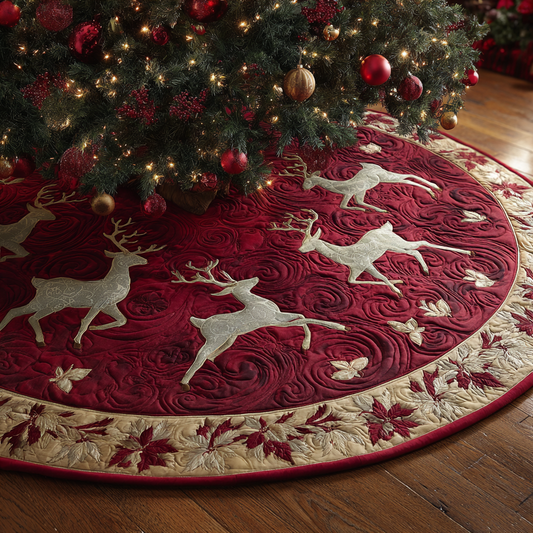 Reindeer Journey Christmas Quilted Tree Skirt NCU0DK11269